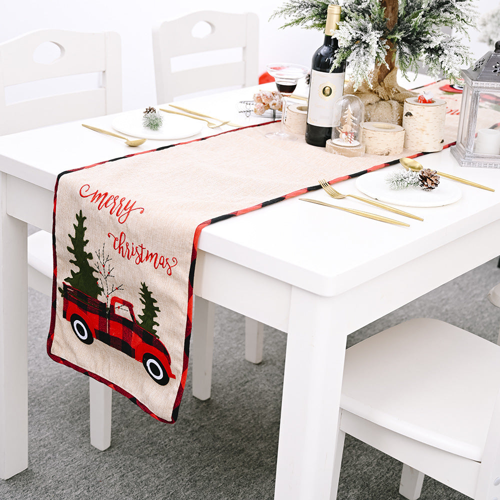 Red Truck Buffalo Plaid Table Runner