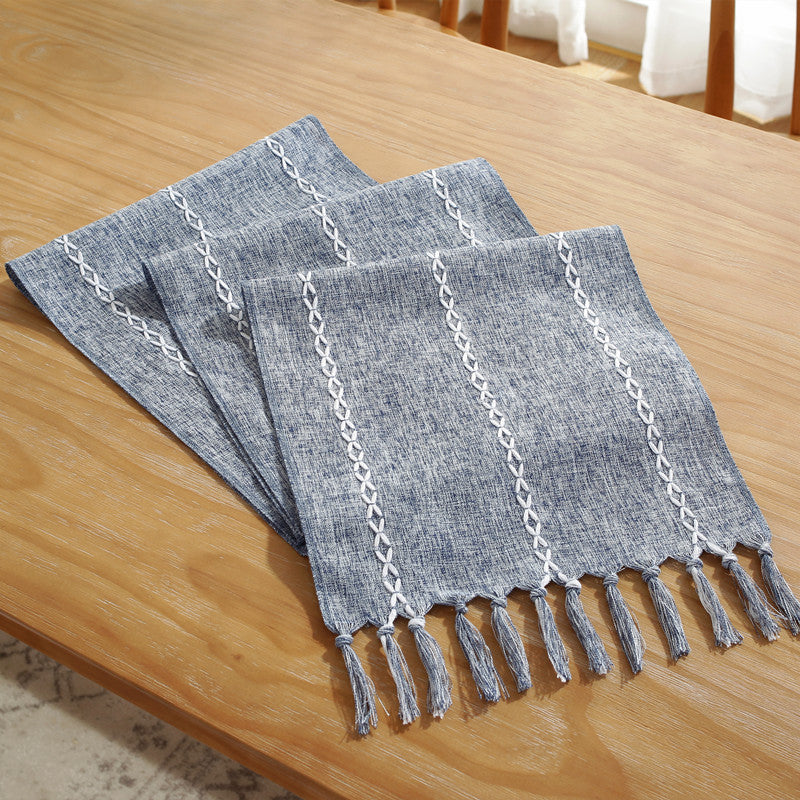 Home Handwoven Tassel Striped Table Runner