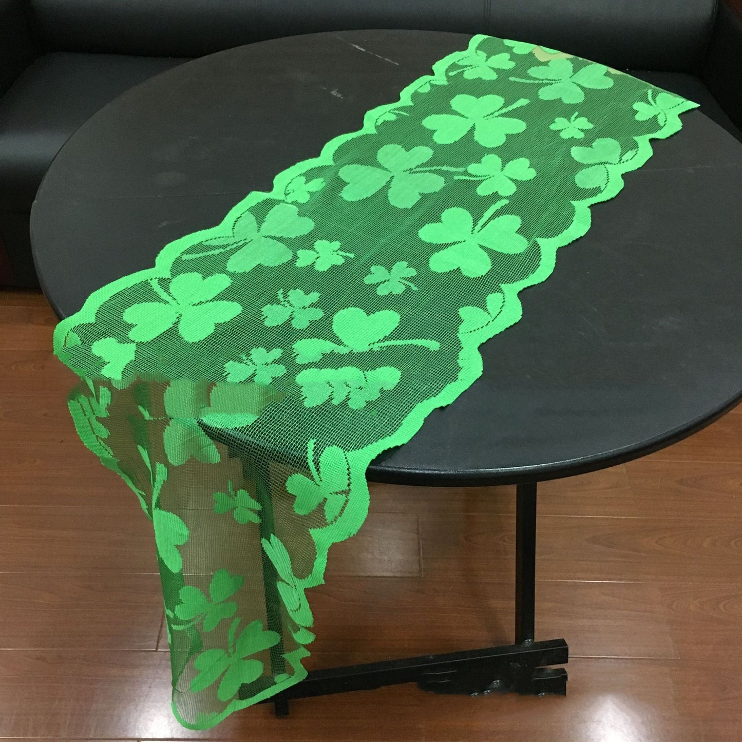 Green Doily Irish Festival Shamrock Table Runner