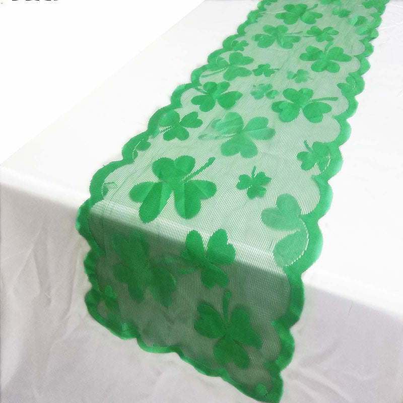 Green Doily Irish Festival Shamrock Table Runner