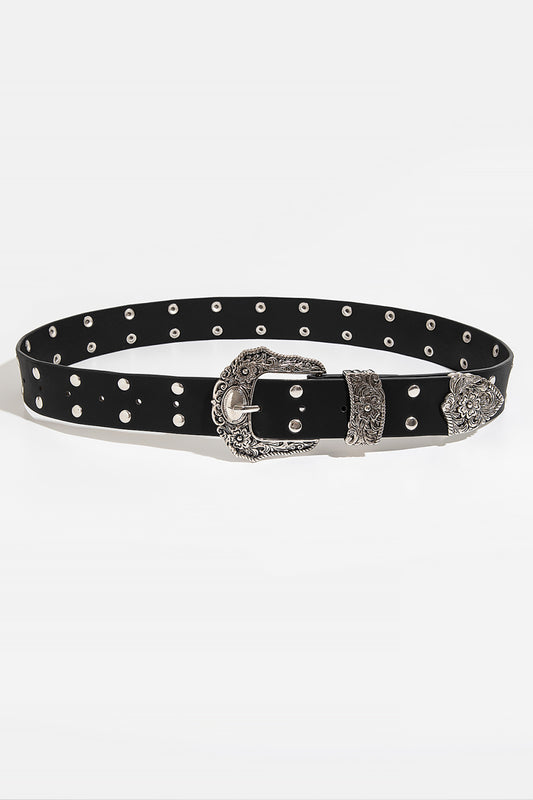 Double Row Studded PU Leather Belt