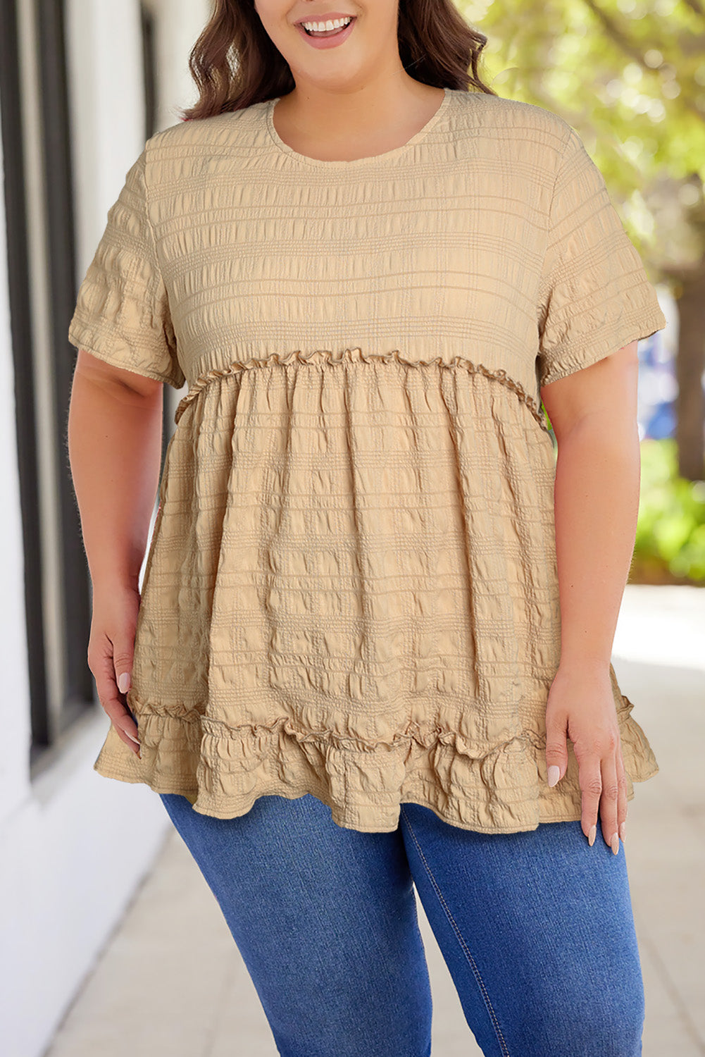 Plus Size Frill Trim Babydoll Blouse