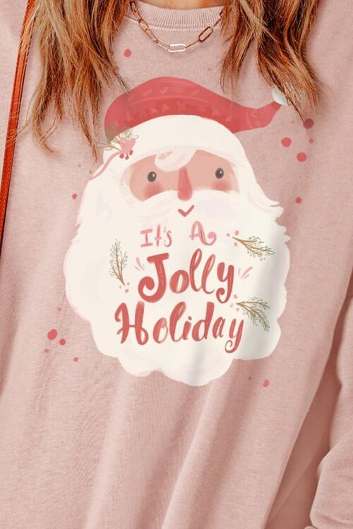 Santa Graphic Round Neck Slit Sweatshirt