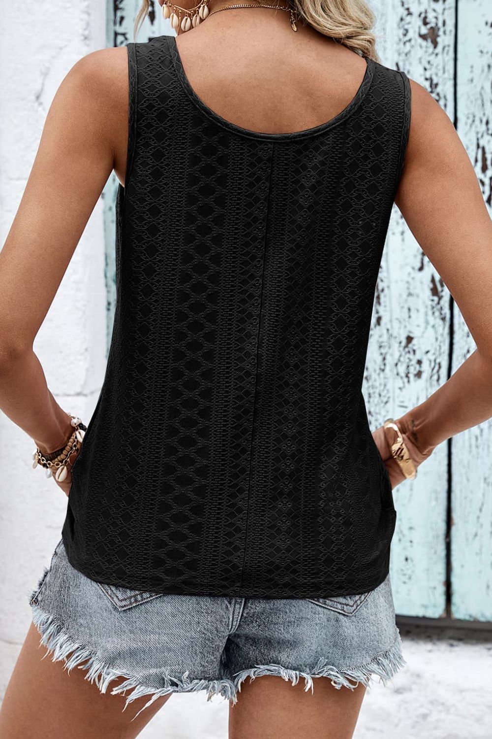 Decorative Button Hem Detail Eyelet Tank