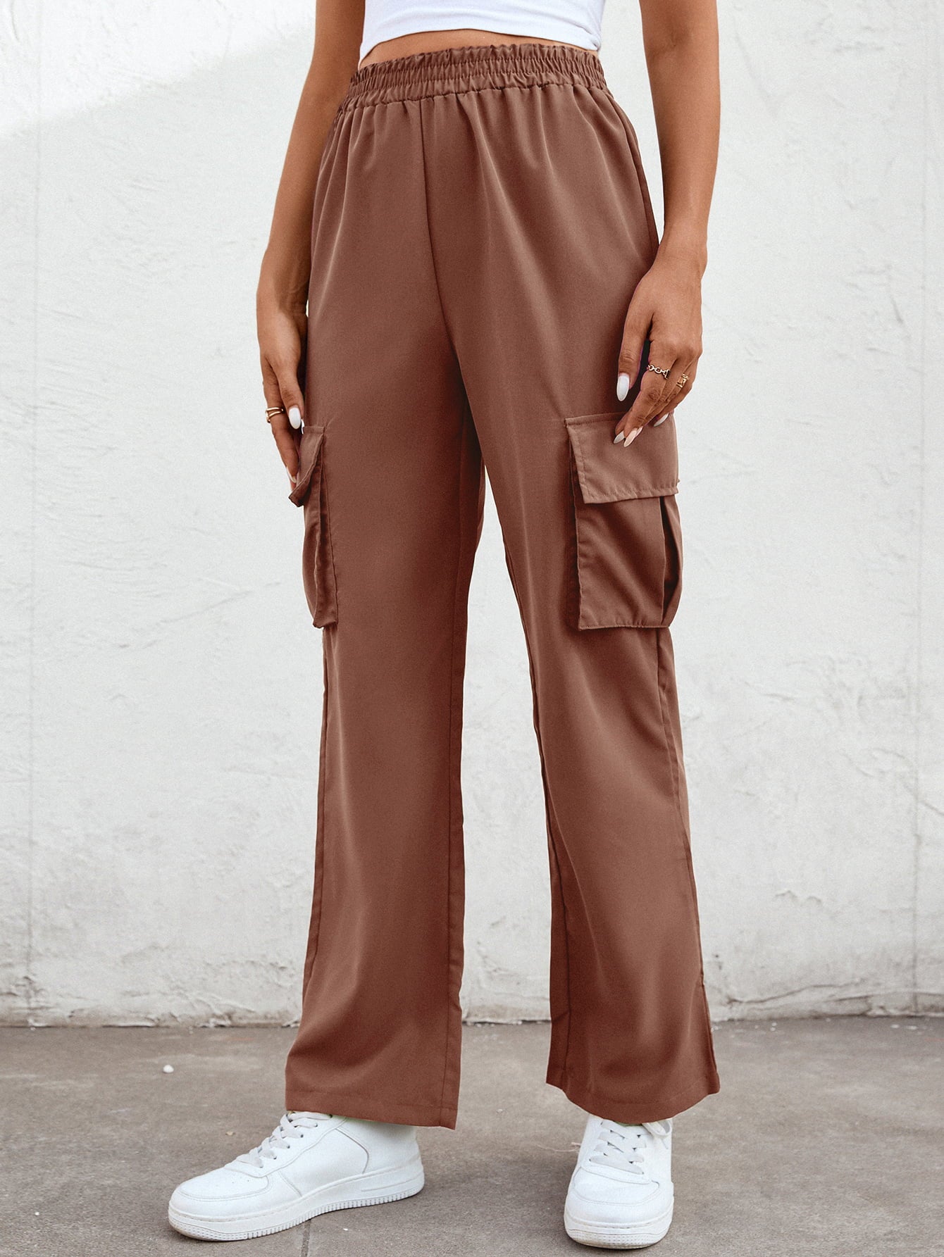 Elastic Waist Straight Leg Cargo Pants