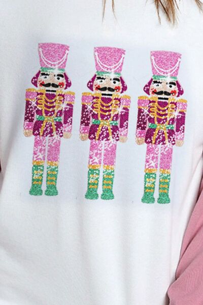 Nutcracker Sequin Round Neck Long Sleeve T-Shirt be