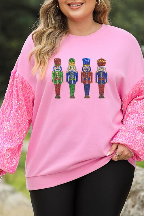 Plus Size Sequin Nutcracker Long Sleeve Sweatshirt