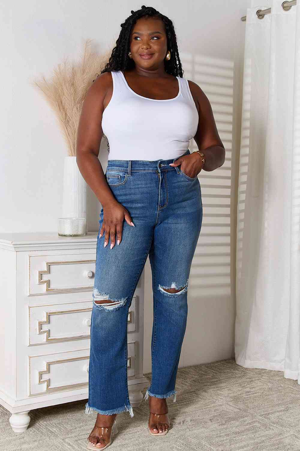 Judy Blue Full Size Distressed Raw Hem Jeans The Kristie