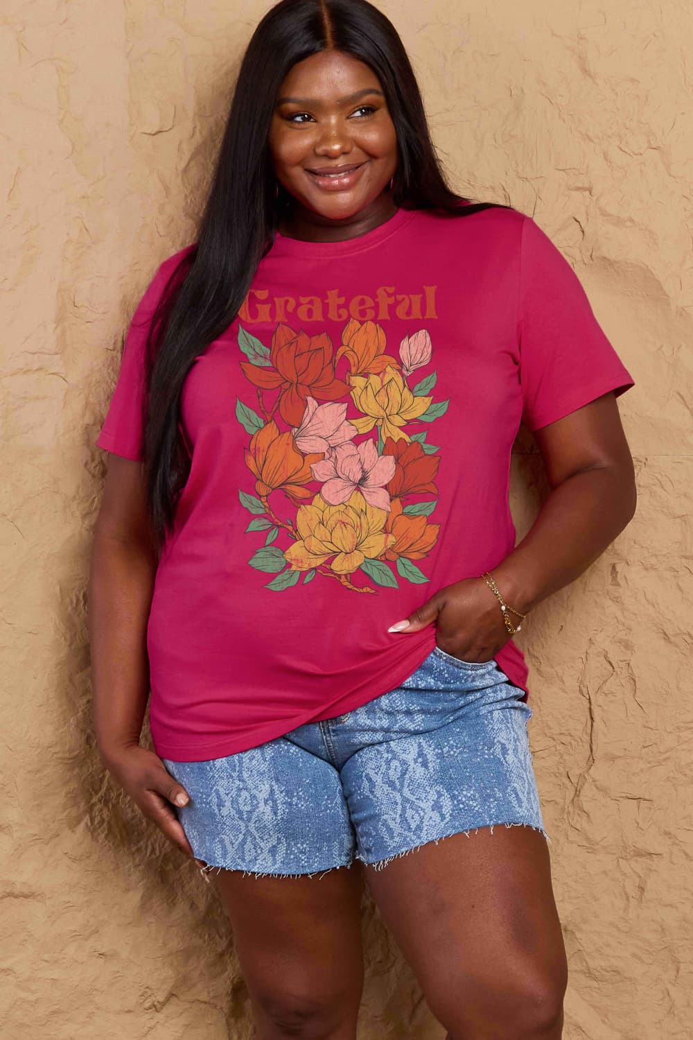 Simply Love Full Size GRATEFUL Flower Graphic Cotton T-Shirt