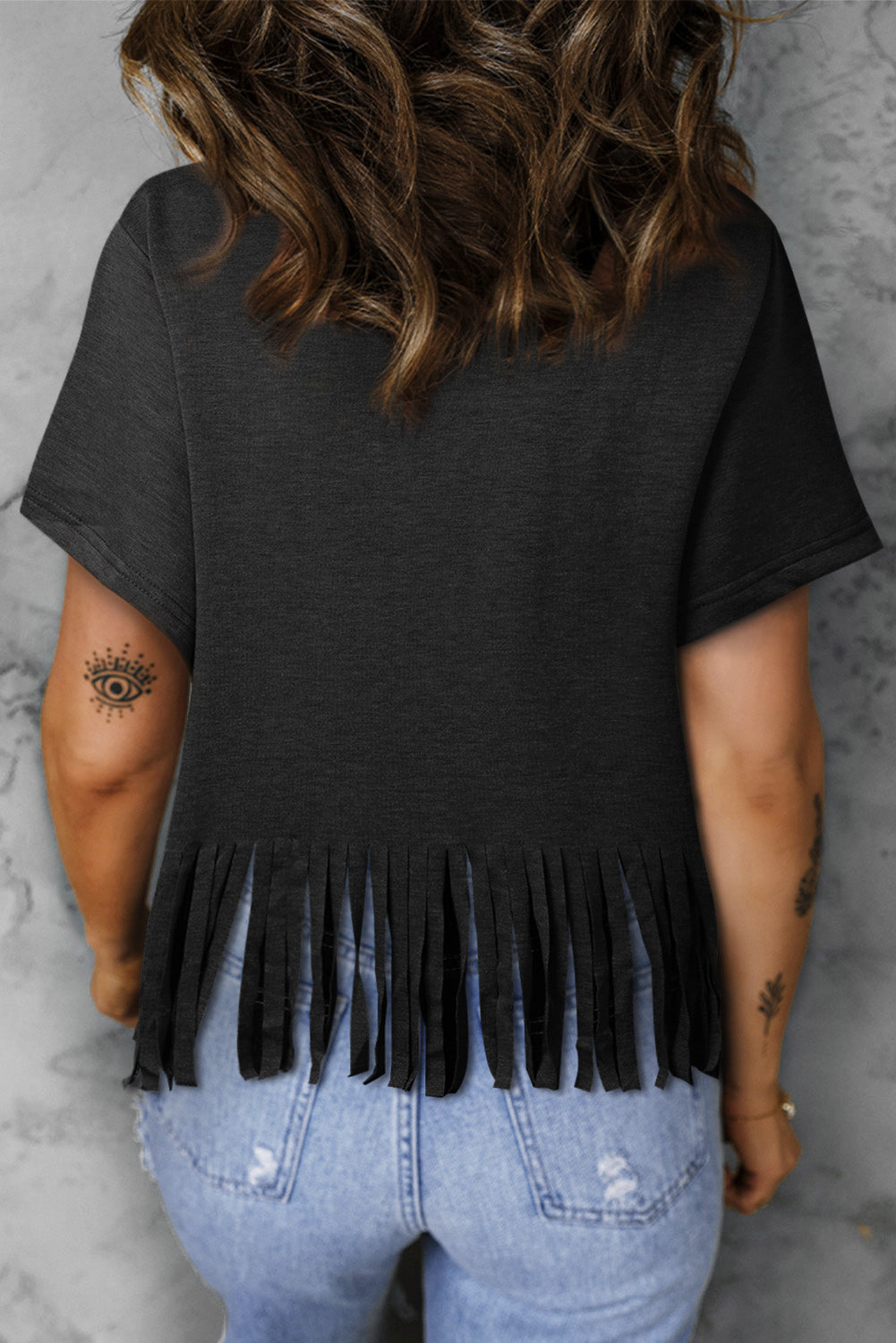 V-Neck Fringe Hem T-Shirt