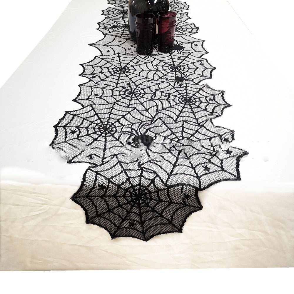 Halloween Table Cloth Black Lace Cover Table Runner Spiderweb Fireplace Scarf Table Decor Halloween Decorations For Home