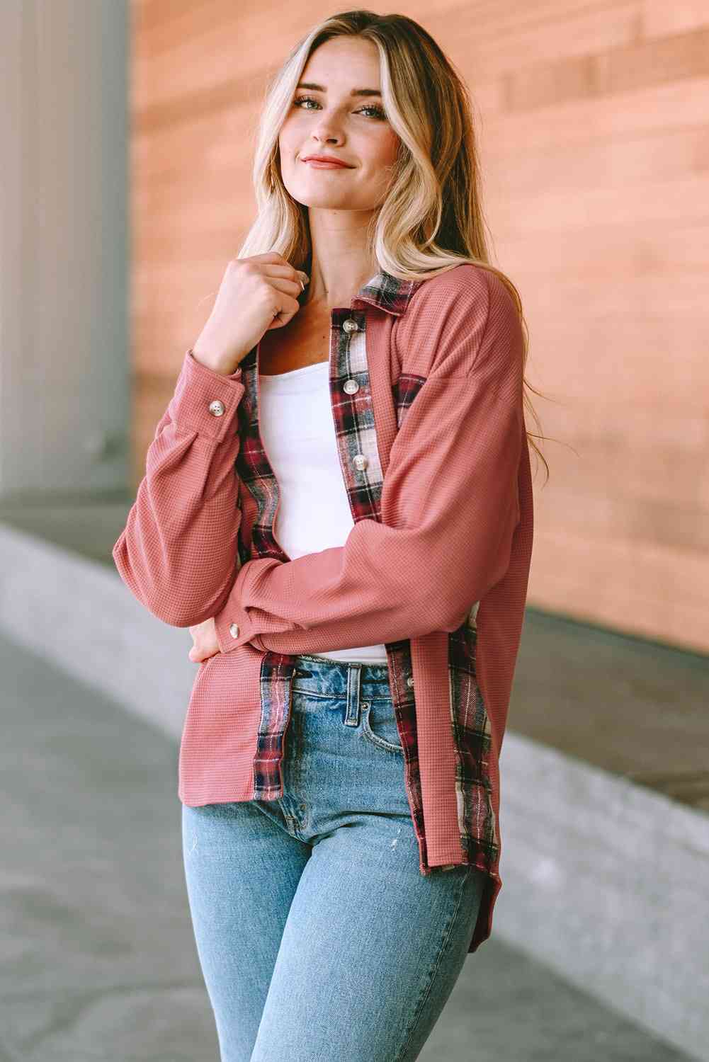 Plaid Button Down Collared Jacket