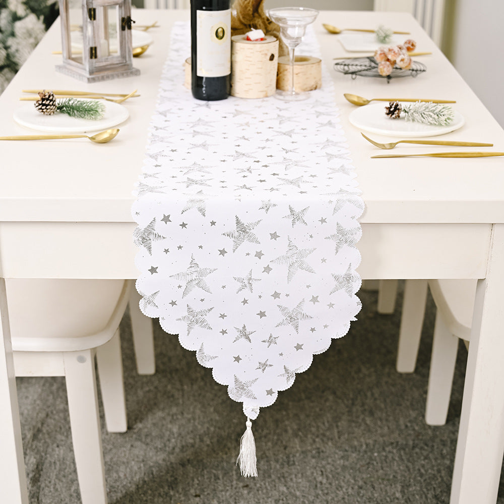 Bronzing White Table Runner Home Table Cloth Fabric