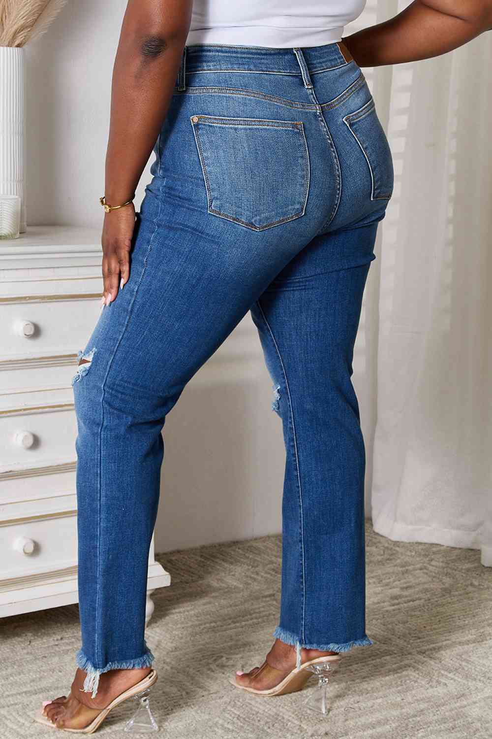 Judy Blue Full Size Distressed Raw Hem Jeans The Kristie