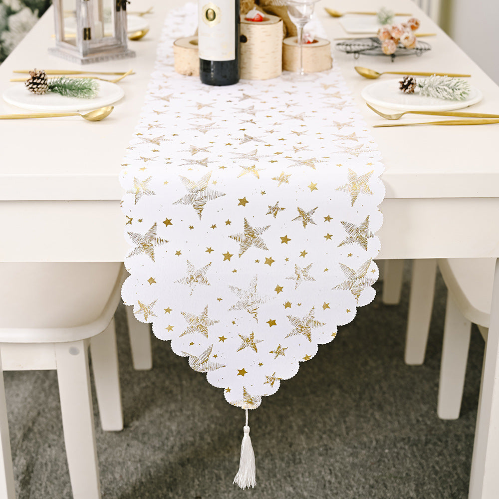 Bronzing White Table Runner Home Table Cloth Fabric