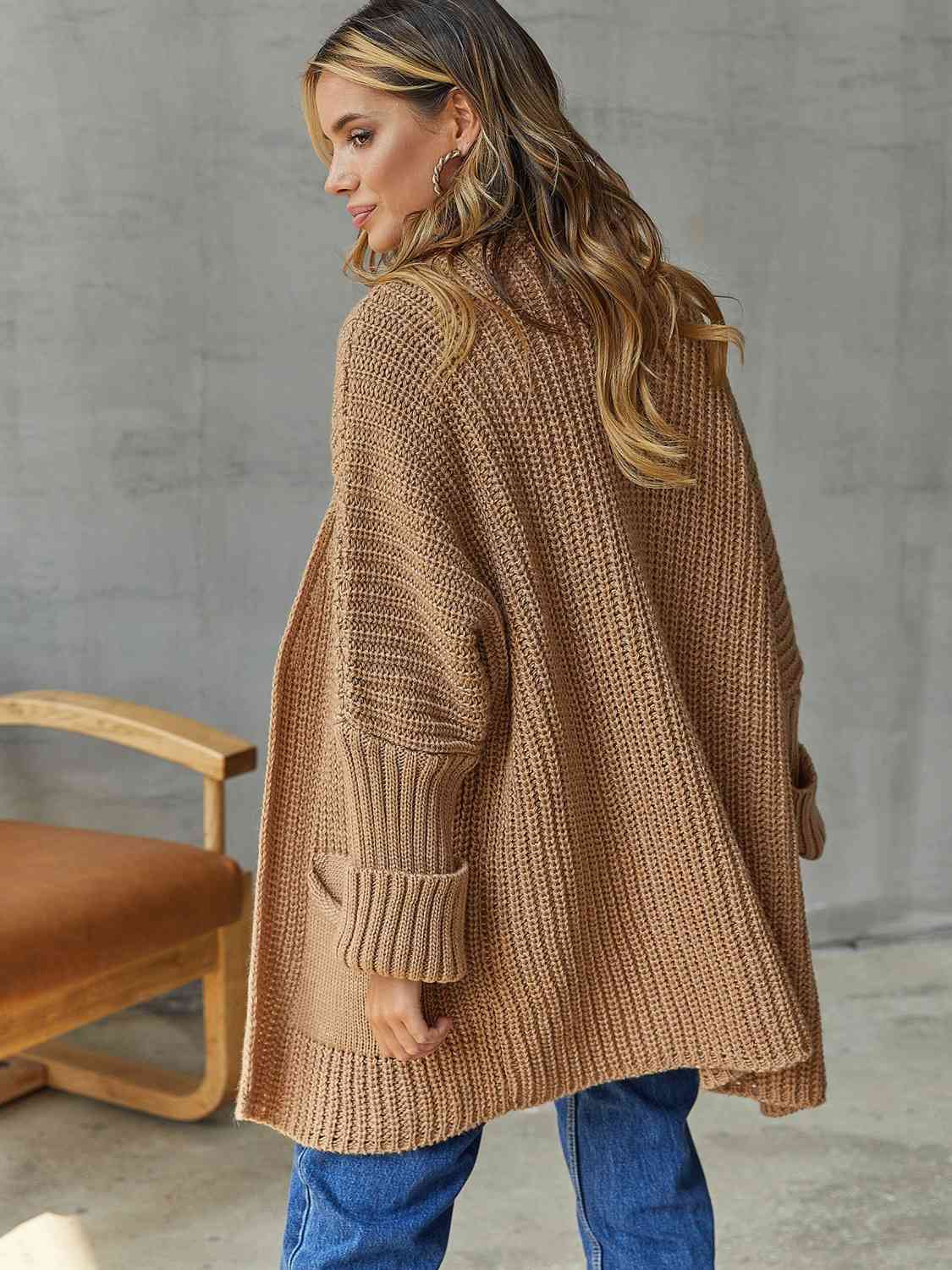 Open Front Long Sleeve Cardigan with Pockets