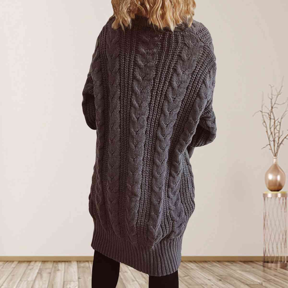 Cable-Knit Open Front Dropped Shoulder Cardigan