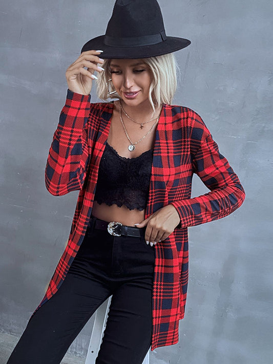 Plaid Open Front Longline Jacket