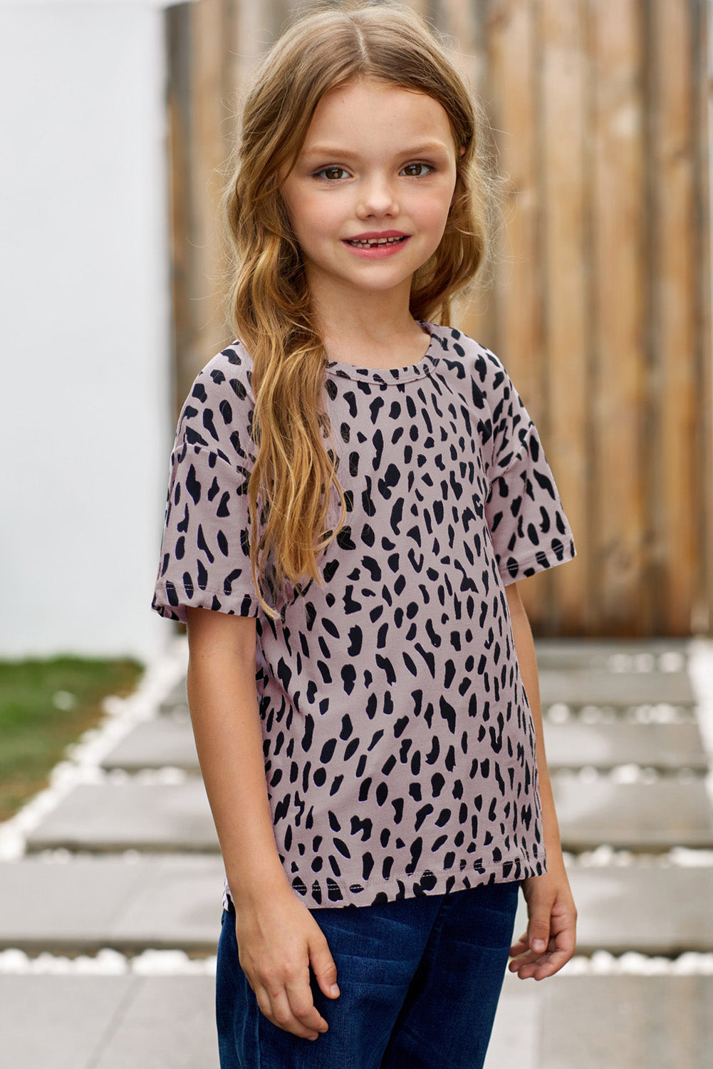 Girls Leopard Dropped Shoulder Tee