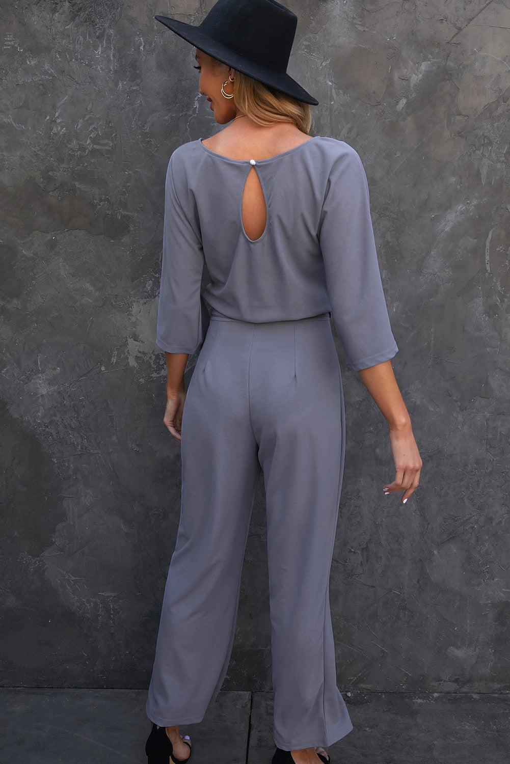 Belted Three-Quarter Sleeve Jumpsuit