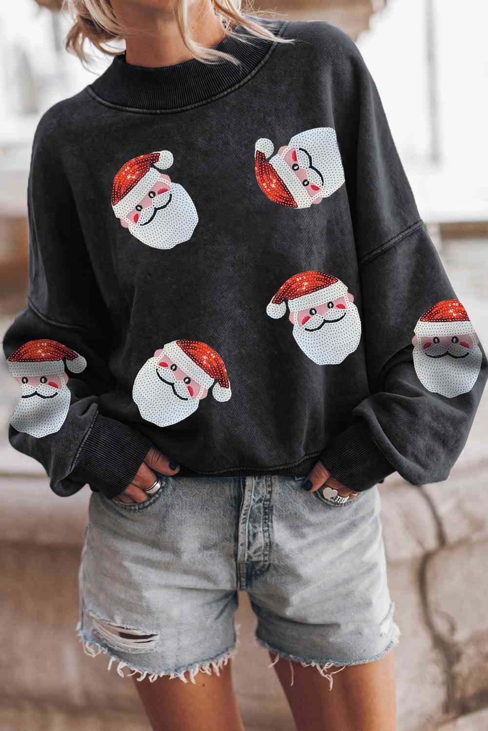 Sequin Santa Patch Round Neck Sweatshirt