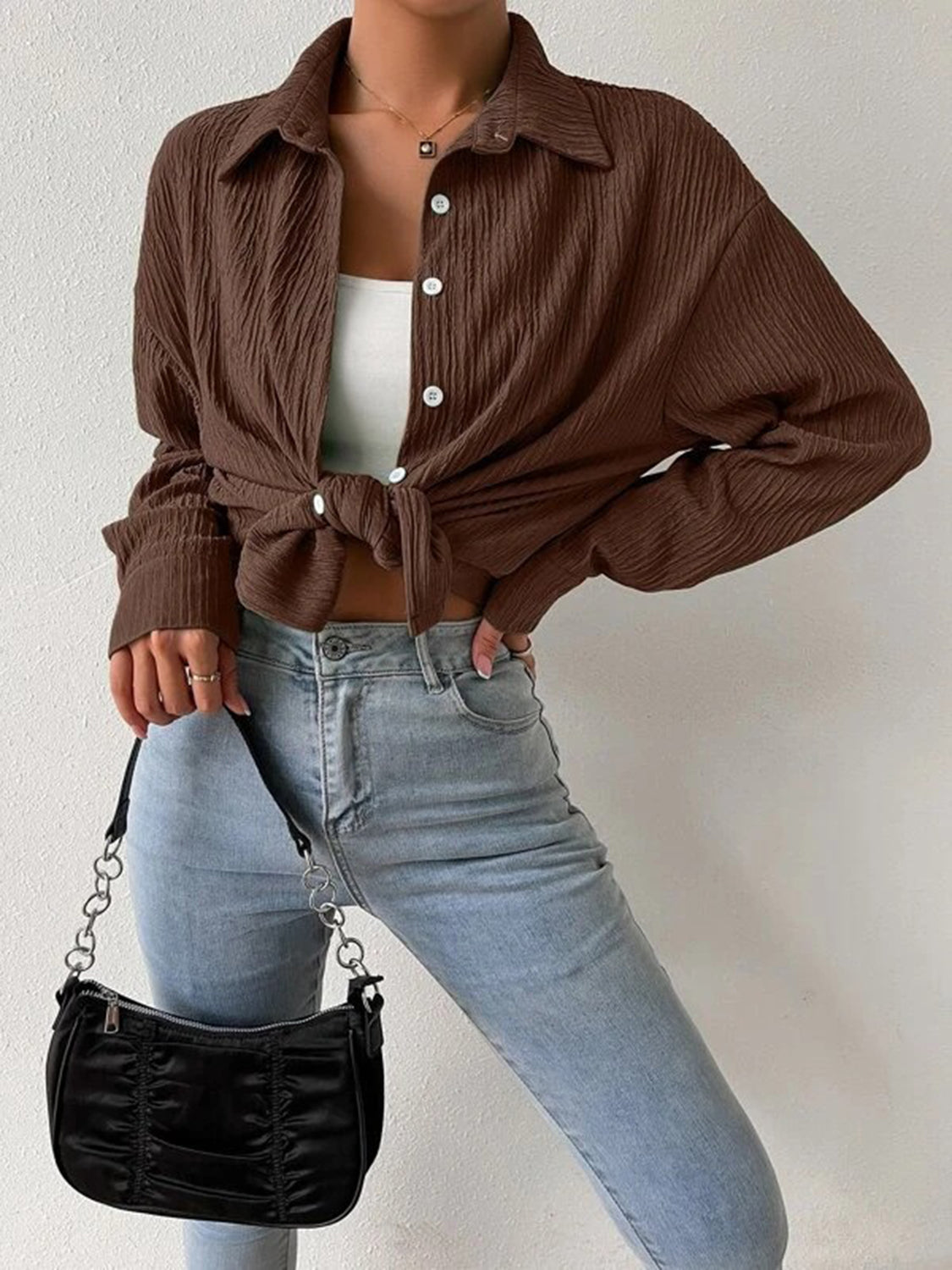 Textured Drop Shoulder Shirt Jacket