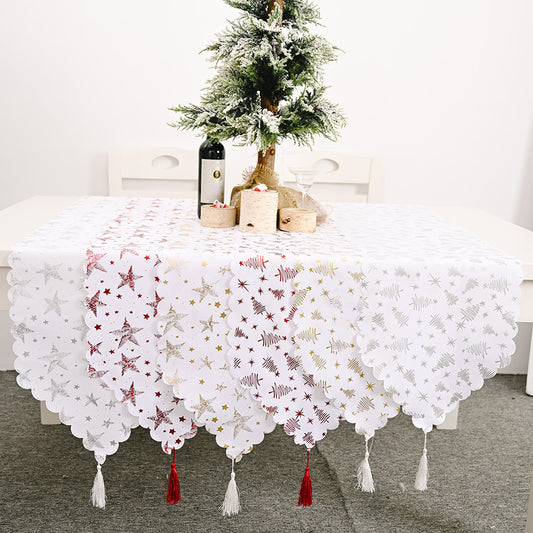 Bronzing White Table Runner Home Table Cloth Fabric