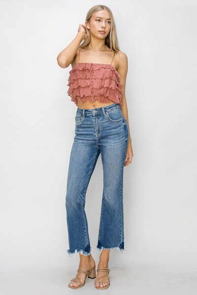 RISEN High Waist Raw Hem Flare Jeans