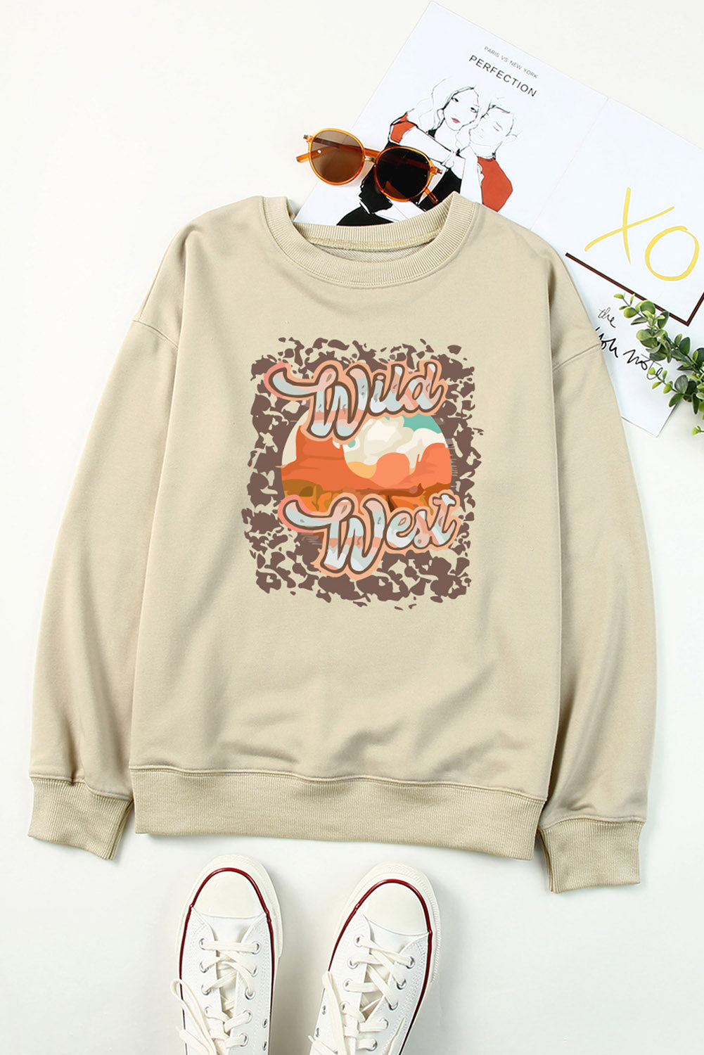 Round Neck Dropped Shoulder WILD WEST Graphic Sweatshirt