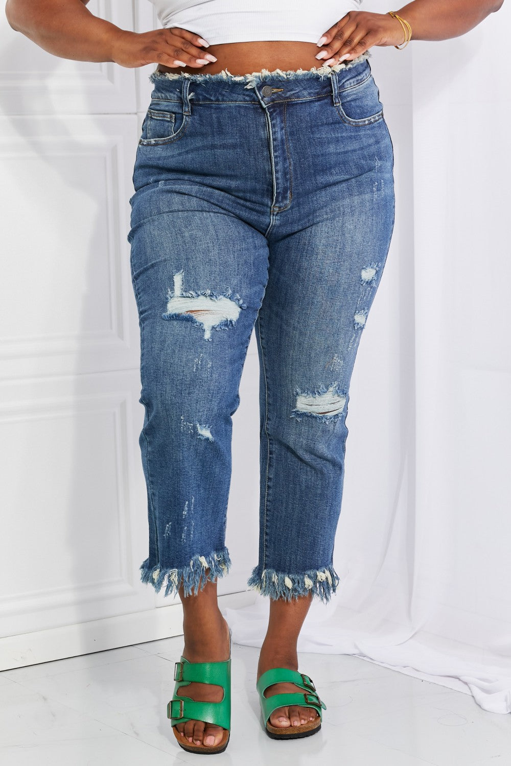 RISEN Full Size Undone Chic Straight Leg Jeans