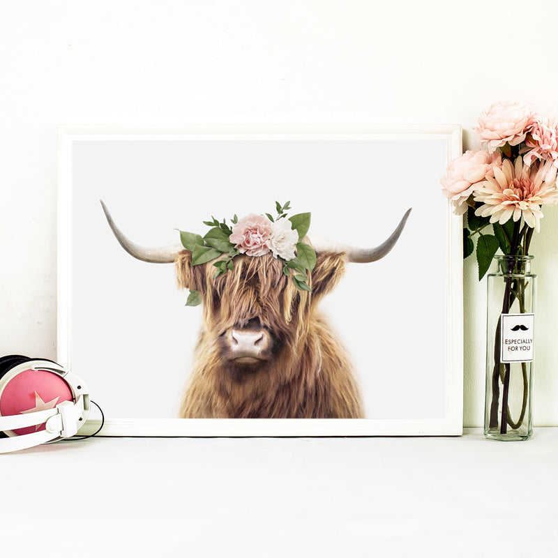 Highland Cows Canvas Painting Girl Art Nordic Poster