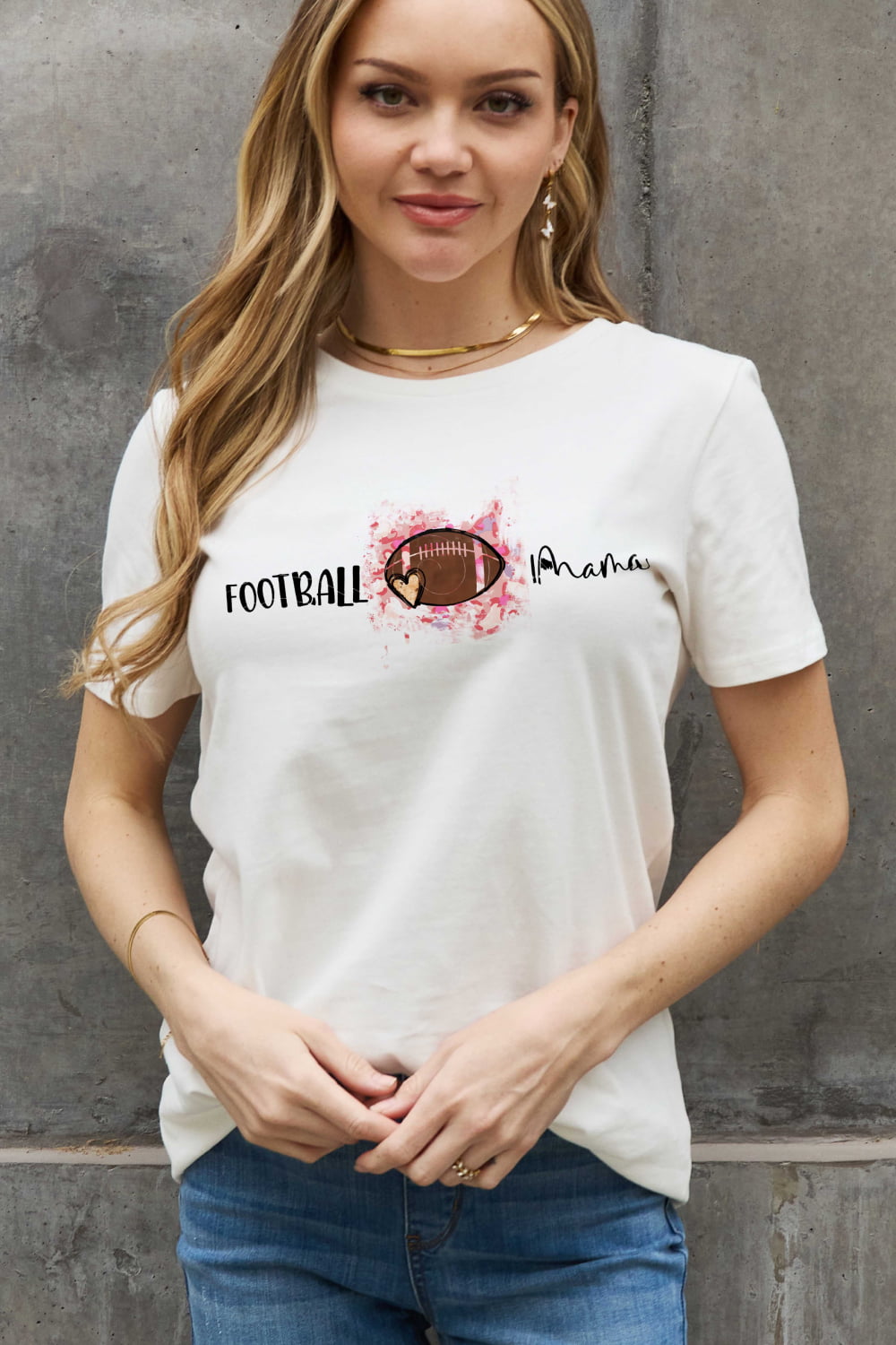 Simply Love Full Size FOOTBALL MAMA Graphic Cotton Tee