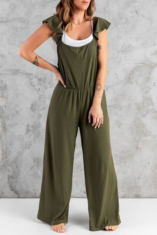 Flutter Sleeve Ribbed Jumpsuit