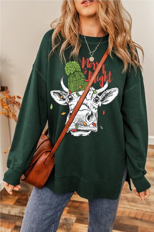 Bull Graphic Round Neck Long Sleeve Sweatshirt