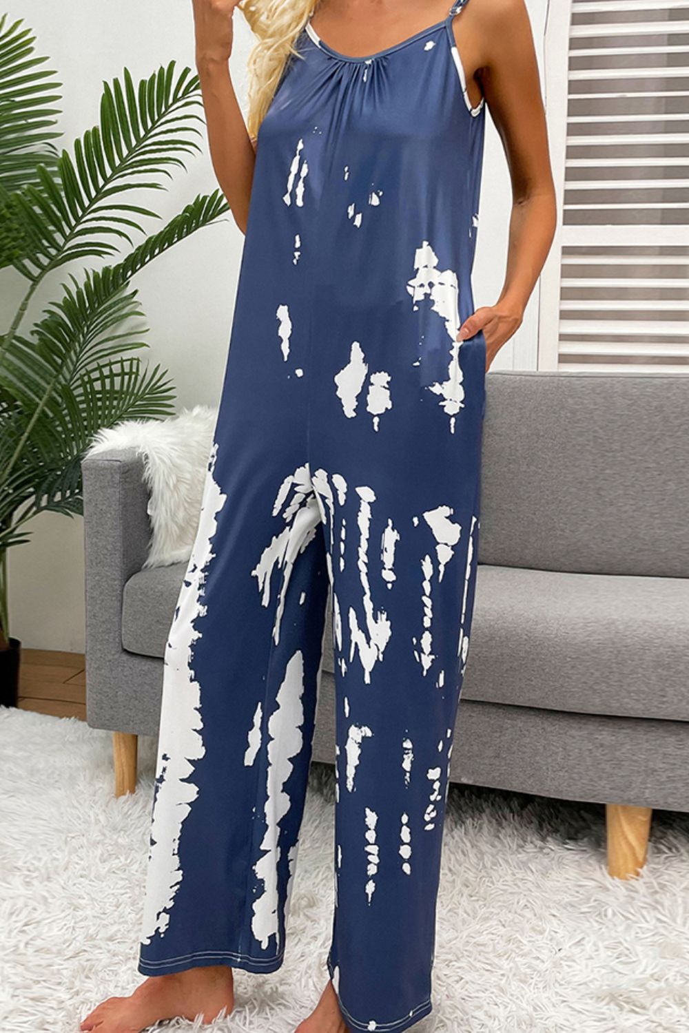 Romper Tie-Dye Spaghetti Strap Jumpsuit with Pockets