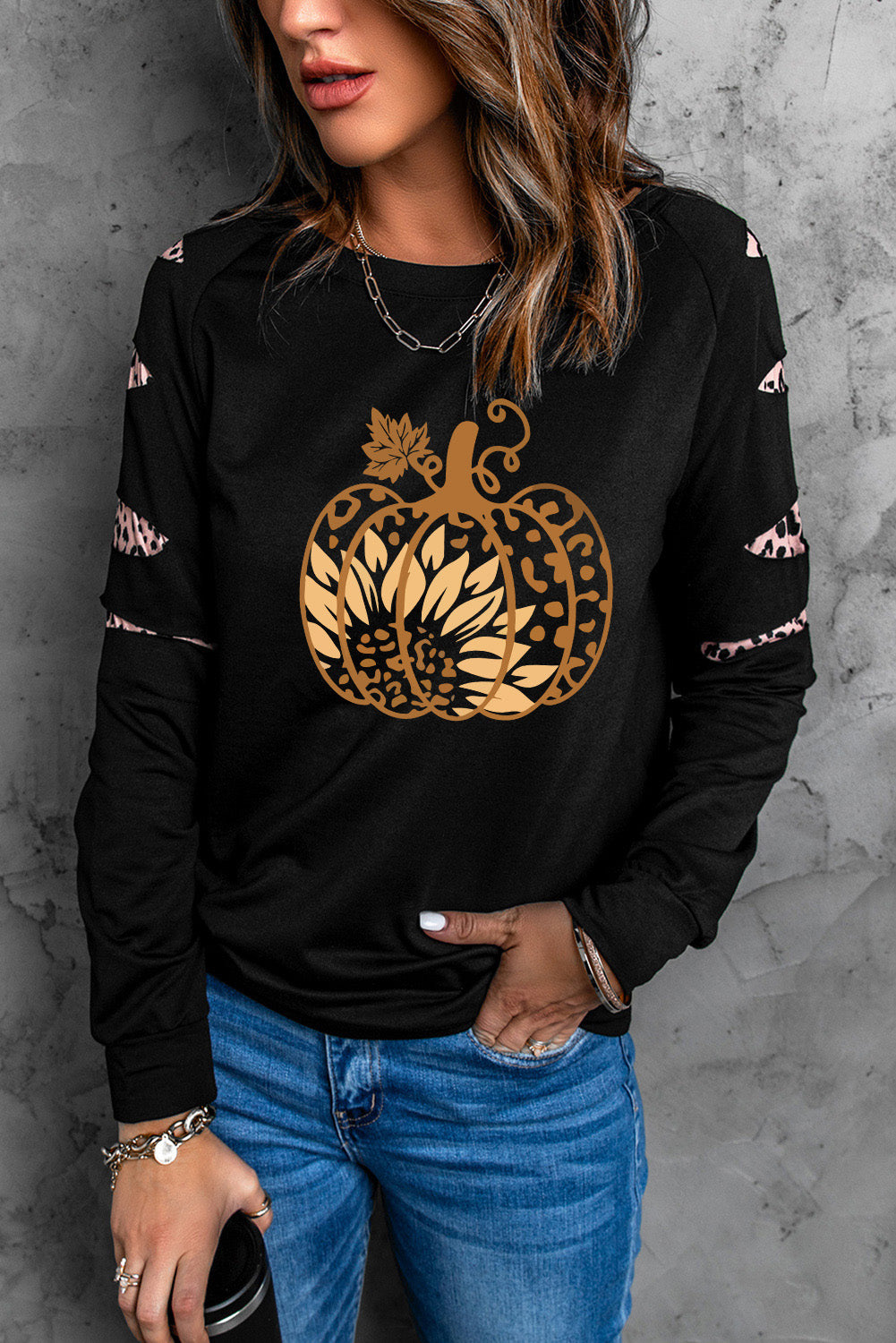 Leopard Pumpkin Graphic Sweatshirt