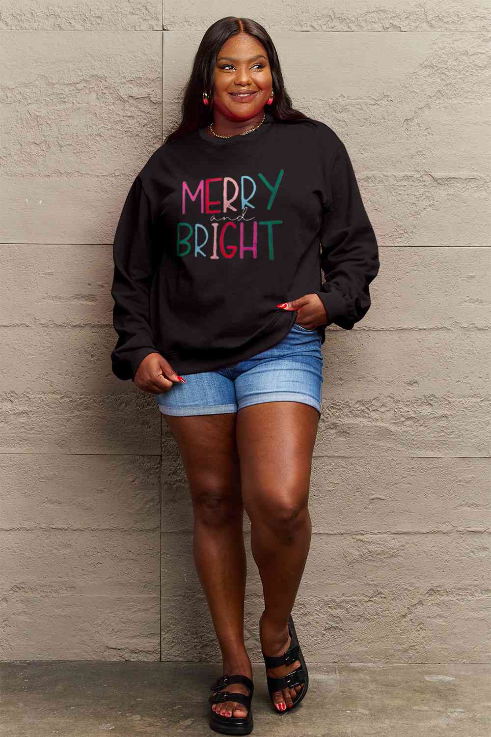 Simply Love Full Size MERRY AND BRIGHT Graphic Sweatshirt