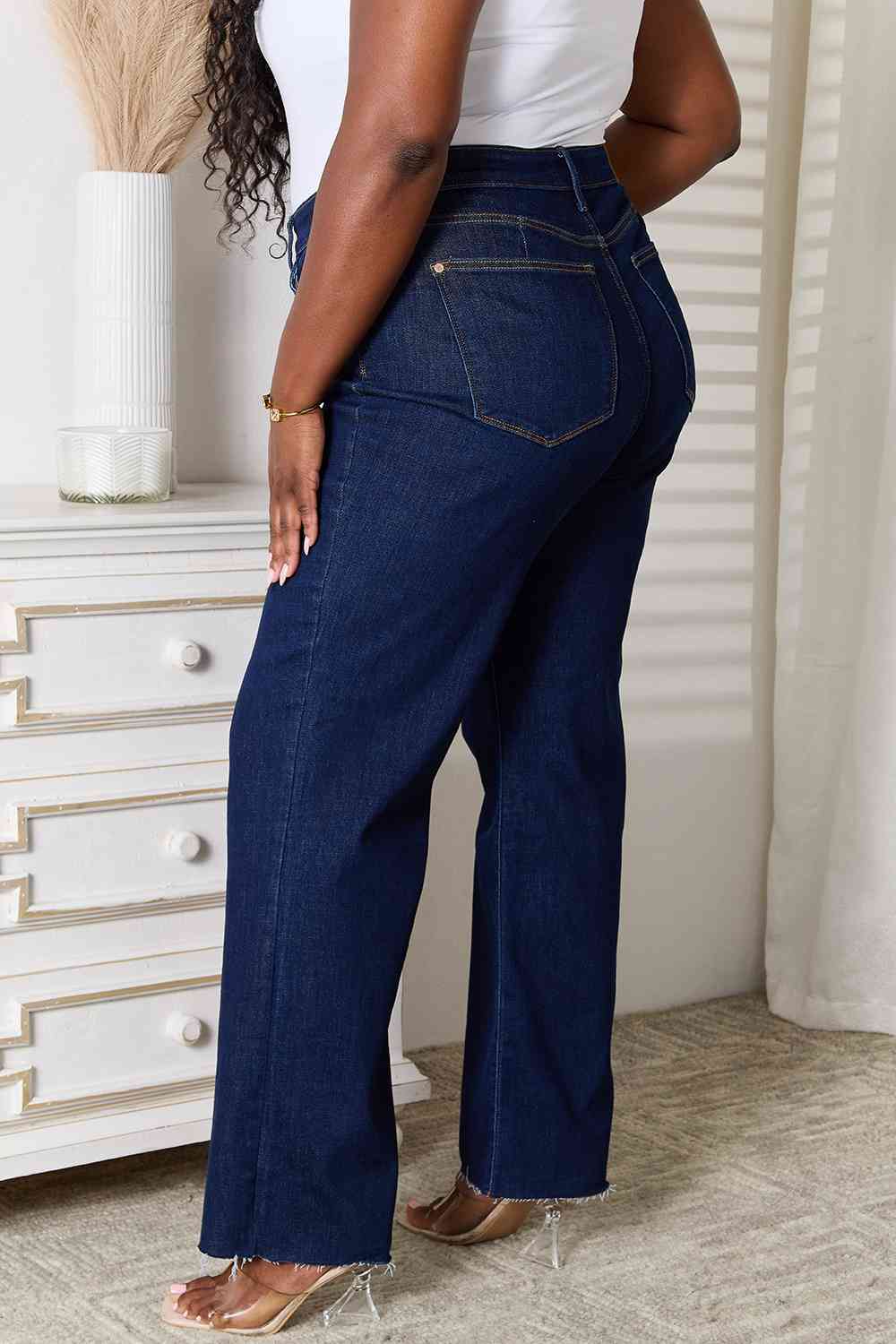 Judy Blue Full Size Raw Hem Straight Leg Jeans with Pockets The Teresa