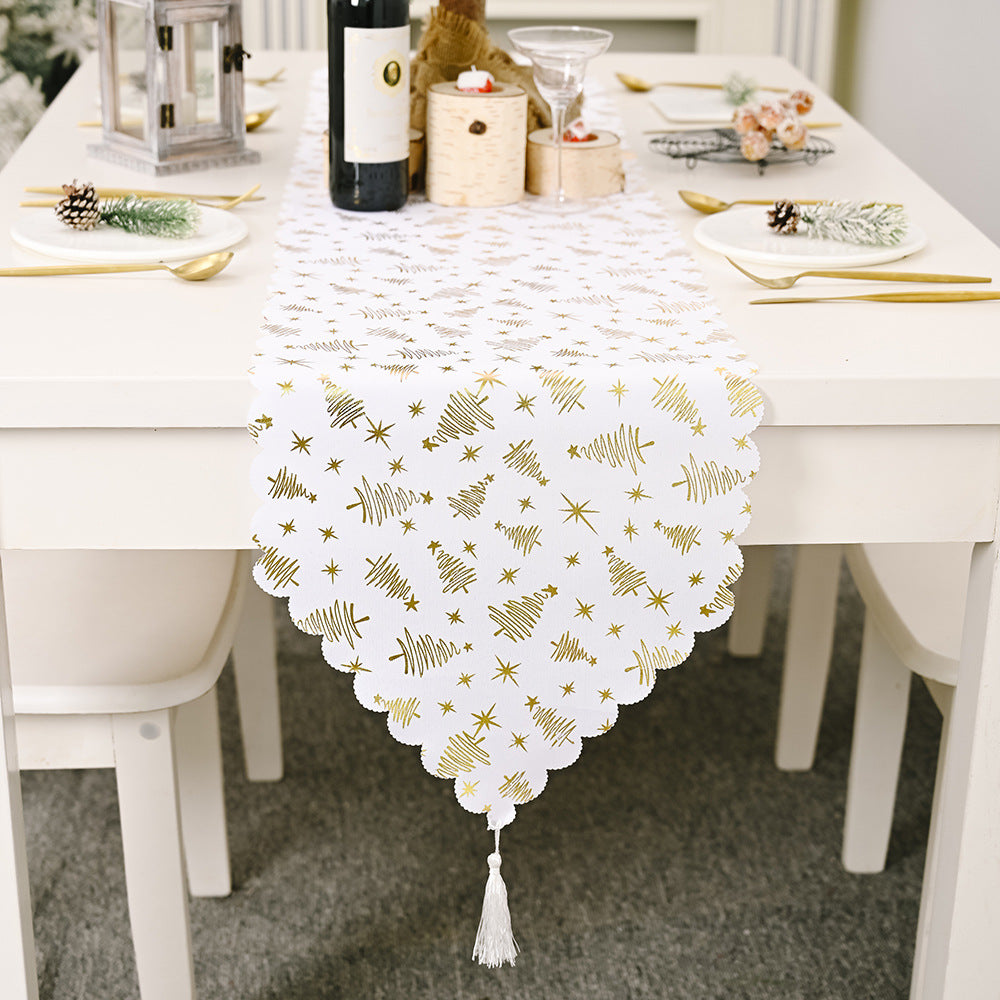 Bronzing White Table Runner Home Table Cloth Fabric