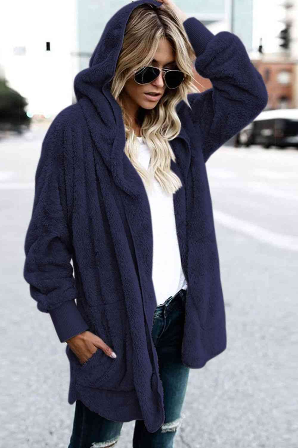 Teddy Hooded Jacket with Pockets