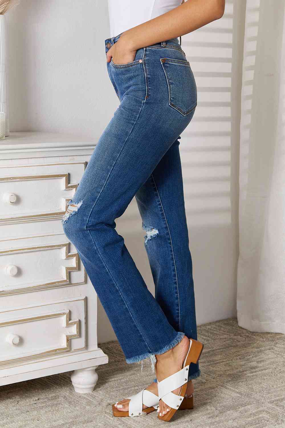 Judy Blue Full Size Distressed Raw Hem Jeans The Kristie