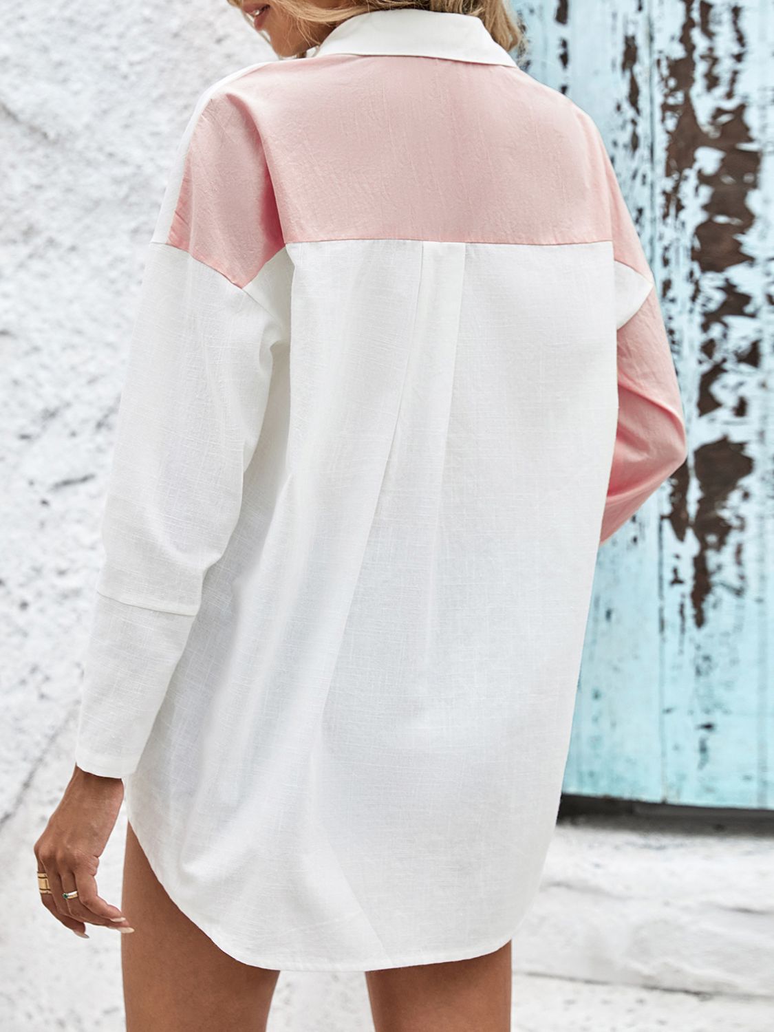 Two-Tone Contrast Drop Shoulder Shirt