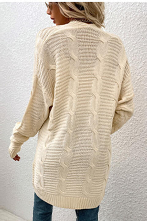 Cable-Knit Open Front Cardigan with Pockets