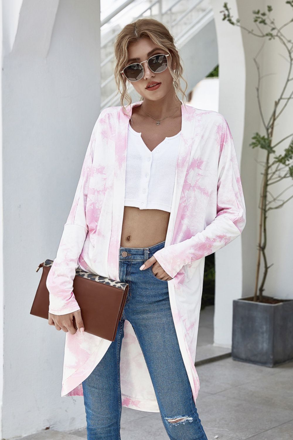 Tie-Dye Open Front Longline Cardigan