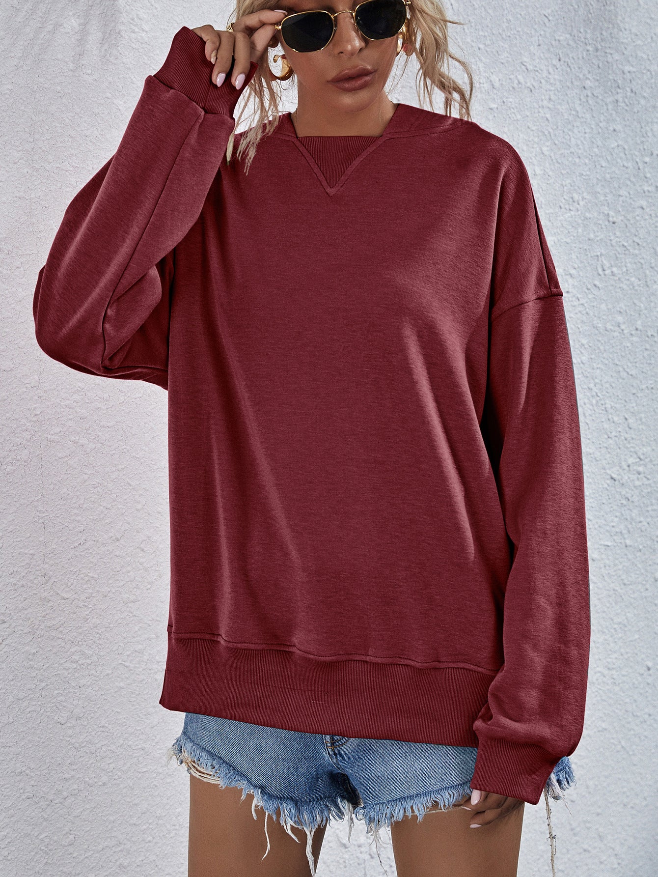 Dropped Shoulder Slit Hoodie