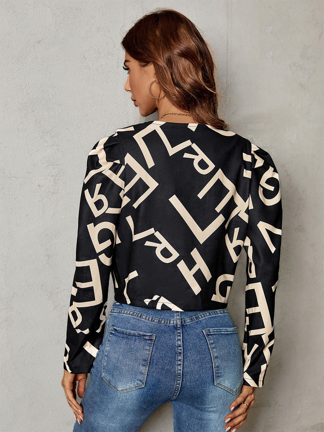 Printed Round Neck Long Sleeve Jacket