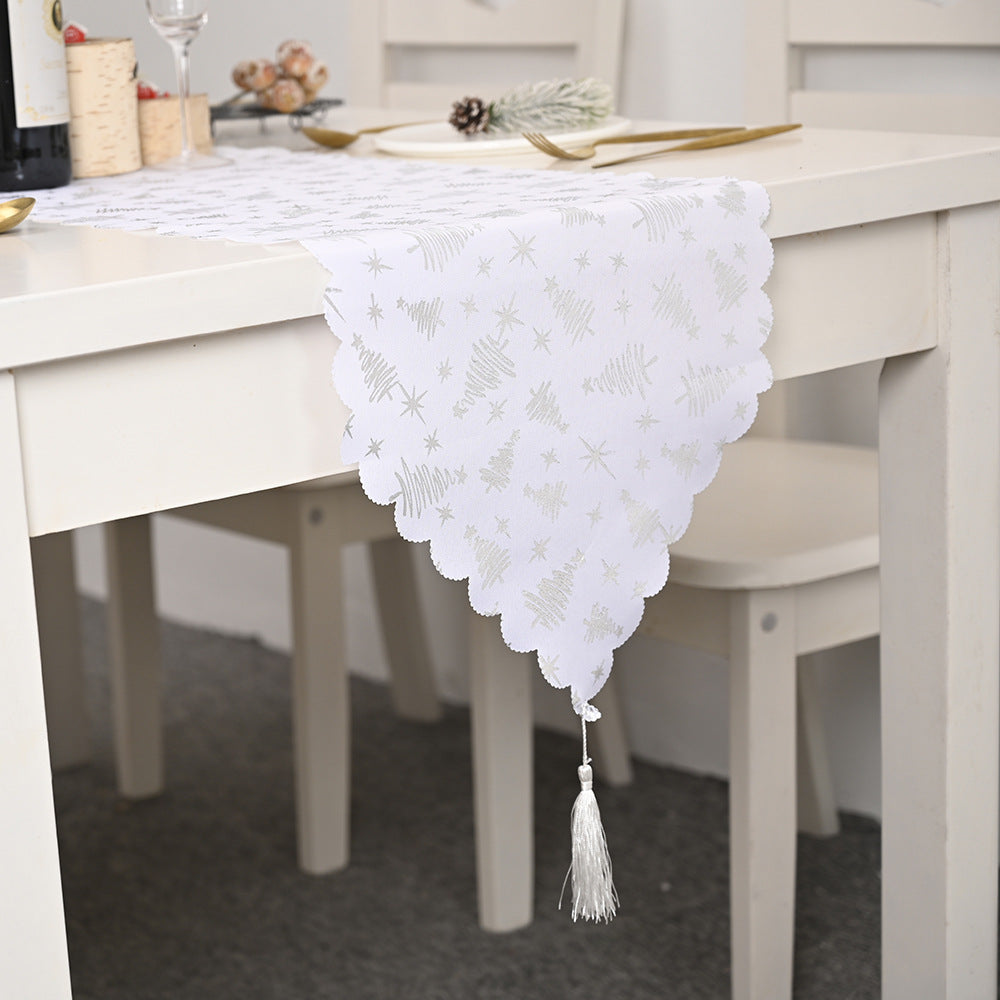 Bronzing White Table Runner Home Table Cloth Fabric