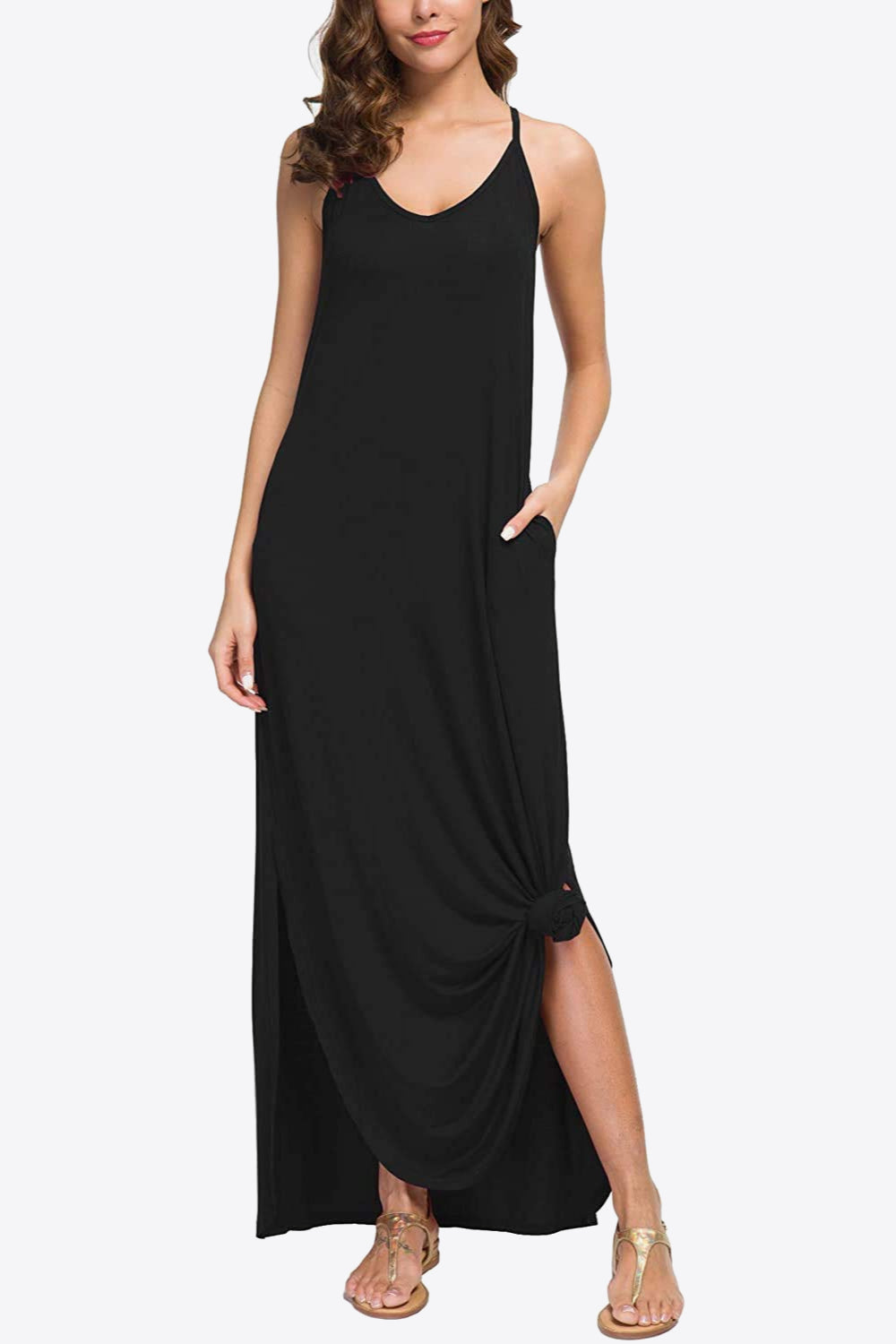 Split Spaghetti Strap Maxi Dress with Pockets