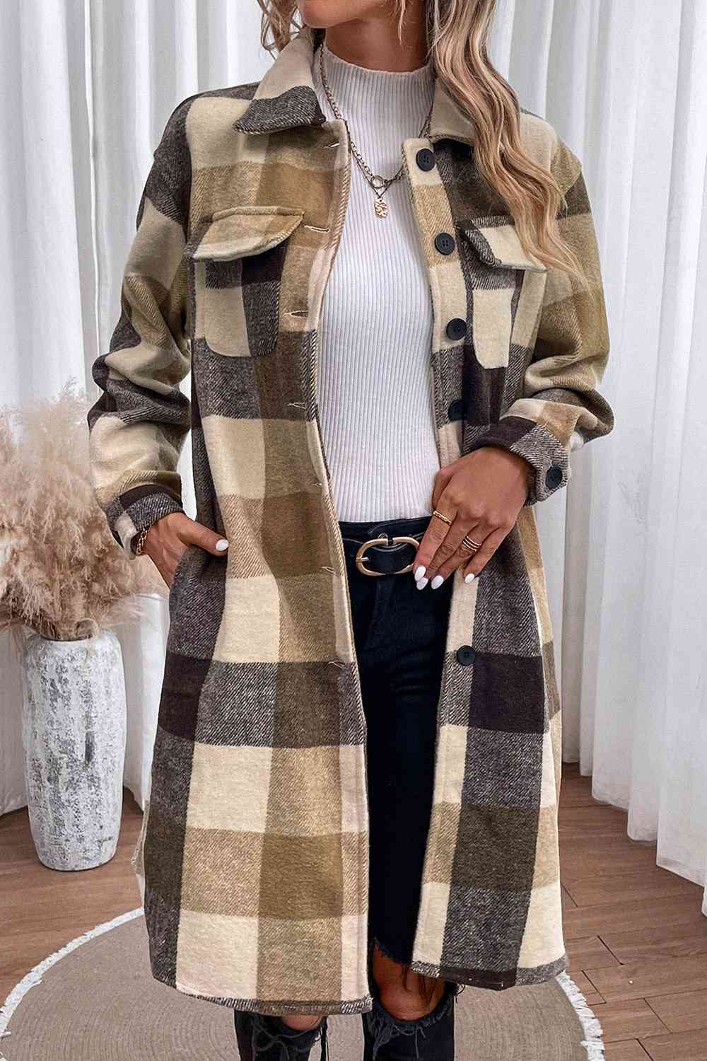 Plaid Button Down Longline Coat