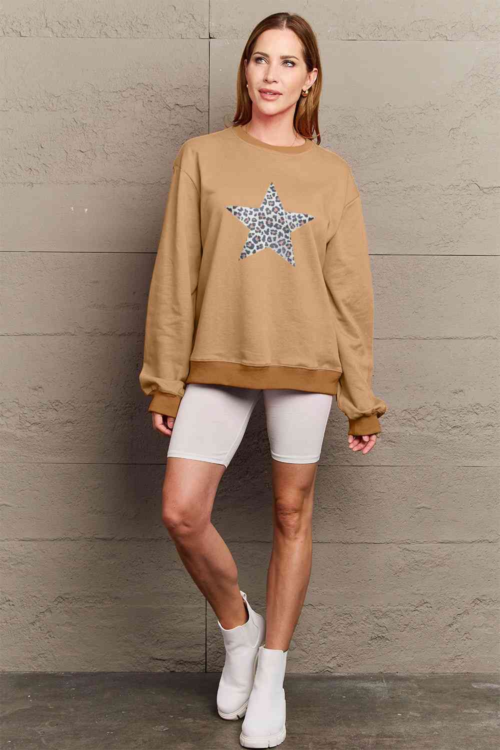 Simply Love Full Size Leopard Star Graphic Sweatshirt